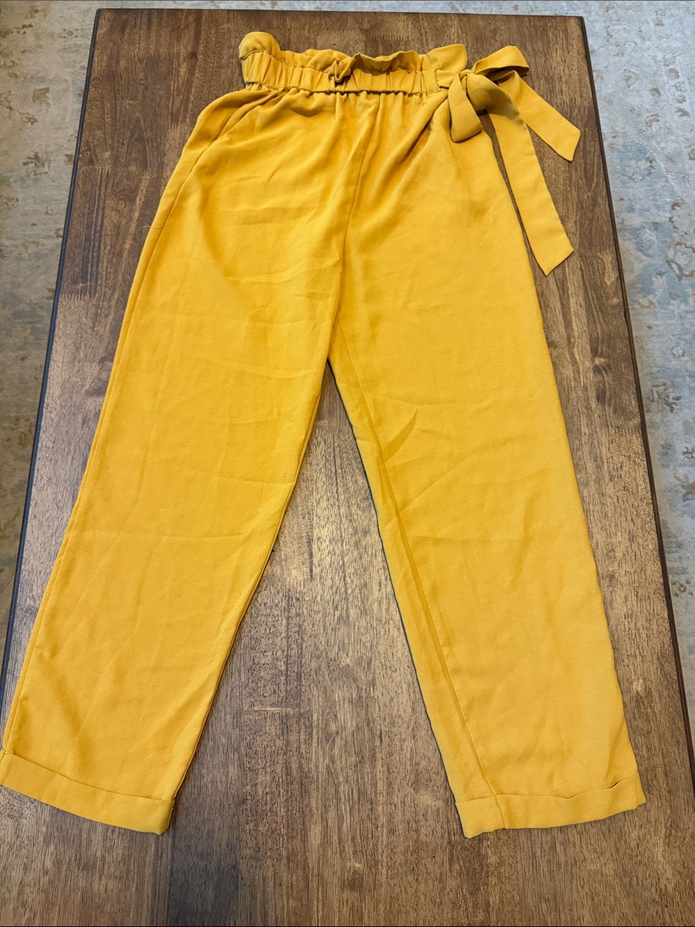 Jealous Tomato Mustard Yellow Paperbag Waist Straight Leg Pants
